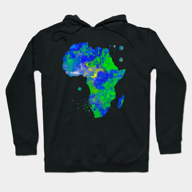 Africa Watercolor Map Painting - Green and Blue Hoodie by Miao Miao Design